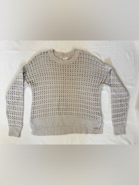 Lucky Brand Open-Knit Crewneck Sweater in Light Beige